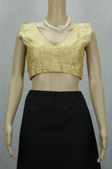 Sandal Gold-Tone Embroidered Padded Ready-to-Wear Blouse with Sequin Work and Back Knot - Sandal