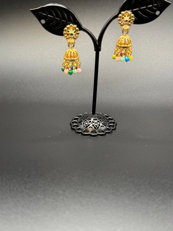Gold Plated Multicolor Beaded Jhumka Earrings - Stylish Ethnic Accessory Jewelry JCS Fashions Multicolor 1 inch
