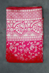 Orange Banarasi Satin Saree with Floral Woven Embroidered Print and Blouse - Orange