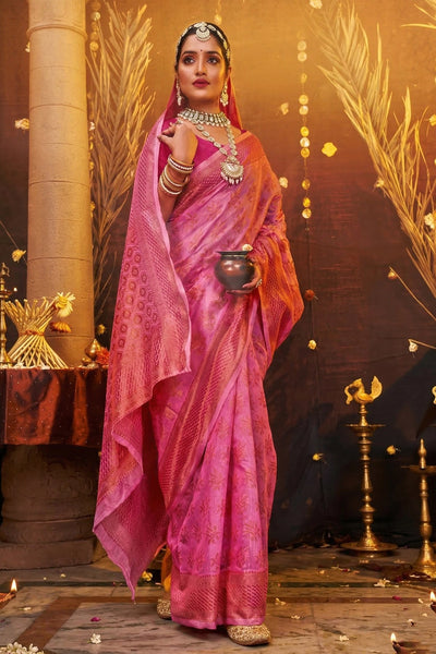 Orange Cotton Shimmer Saree with Stone Work & Grand Pallu, Designer Saree with Blouse for Festive Wear - Orange