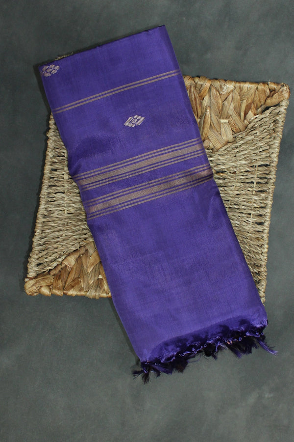 Vaazhai Naar (Banana Pith) Purple Saree with Gold Zari Border and Small Buttas - Orange