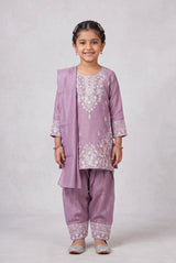 Girls Salwar Suit 3-Piece Set with Embroidered Kurti, Matching Salwar & Dupatta (Lavender/Pink/Pista Green)
