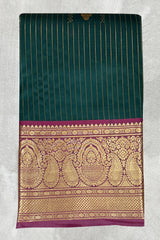Green Pure Silk Saree with Heavy Pallu Border and Blouse, Traditional Woven Look - Green