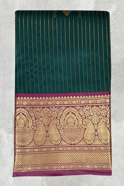 Green Pure Silk Saree with Heavy Pallu Border and Blouse, Traditional Woven Look - Green