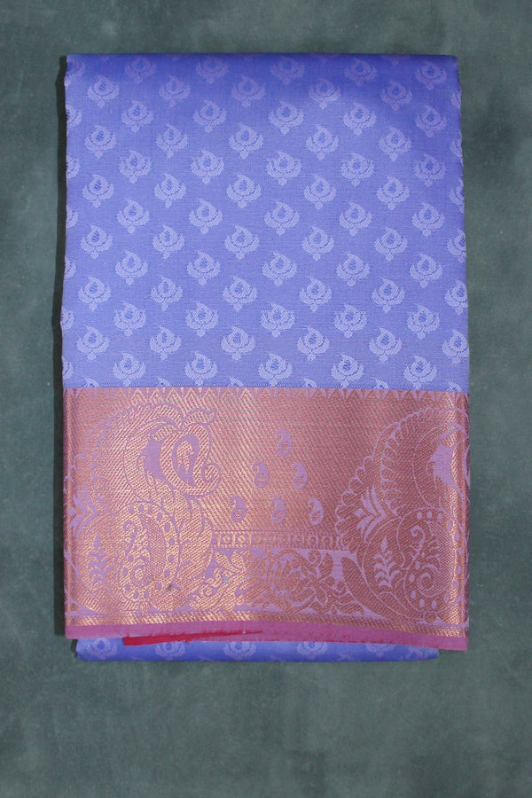 Lavender Emboss Silk Saree with Beautiful Border, Semi Silk Design for Traditional Wear - Lavender