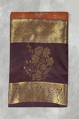 Brown Pure Silk Saree with Heavy Pallu and Border, Silk Mark, with Blouse - Brown