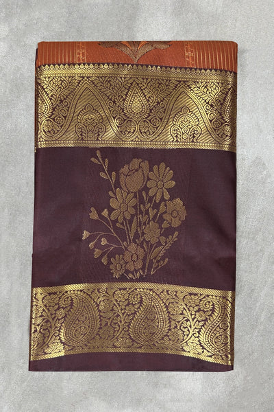Brown Pure Silk Saree with Heavy Pallu and Border, Silk Mark, with Blouse - Brown