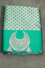 Green Coconut Silk Saree with Jhumka Design Pallu & Border, Comes with Blouse - Green