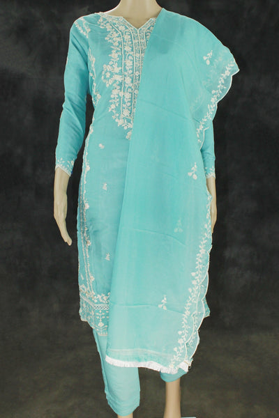 Light Blue Organza Kurti & Dupatta Salwar Set with Khatli Work and Beads-Sequin Embroidery - Light Blue