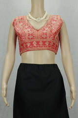Orange Readymade Designer Padded Blouse with Heavy Gold Thread Embroidery & Sequin Work, Back Knot, Sleeveless - Orange