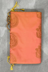 Peach Korvai Soft Silk Saree with Gold Zari Buttas and Traditional Floral Border with Blouse - Peach