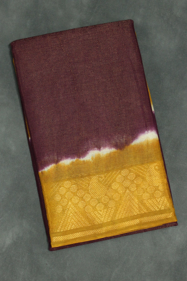 Sungudi Dark Brown Cotton Saree with Gold Zari Border and Diamond Line Pattern Saree JCS Fashions Dark Brown 5.5 meters