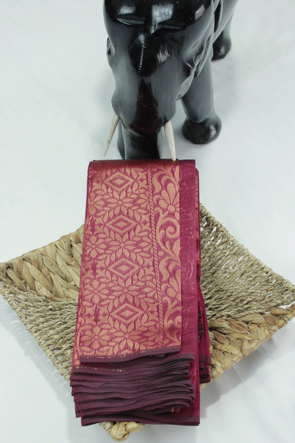 Maroon Silk Cotton Saree with Zari Border, Borderless Design, Comes with Blouse - Maroon