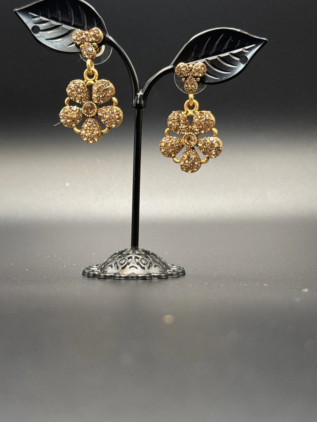 Antique Floral Gold-Tone Dangler Earrings with Stone Detailing - 1.5 inch - Gold