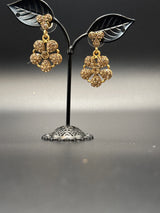 Antique Floral Gold-Tone Dangler Earrings with Stone Detailing - 1.5 inch Jewelry JCS Fashions Gold 1.5 inch