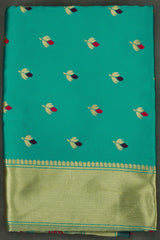 Green Paithani Silk Saree with Floral Pallu Design and Border, Small Butti All-Over, Comes with Blouse - Green