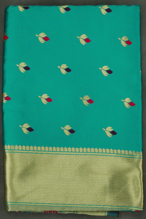 Green Paithani Silk Saree with Floral Pallu Design and Border, Small Butti All-Over, Comes with Blouse - Green