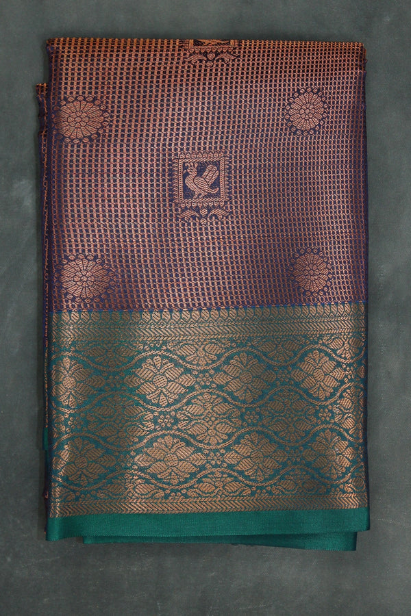 Deep Violet Bridal Kuber Pattu Saree with Full Body Zari Work and Contrast Border - Deep Violet