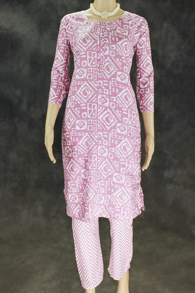 Cotton Kurta Set in Onion Pink with Printed Design - Onion Pink