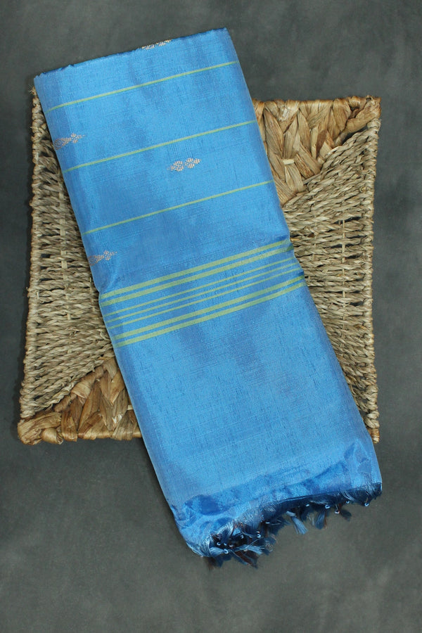Dark Green Banana Pith (Vaazhai Naar) Saree with Zari Border and Full-Body Butta - Dark Green