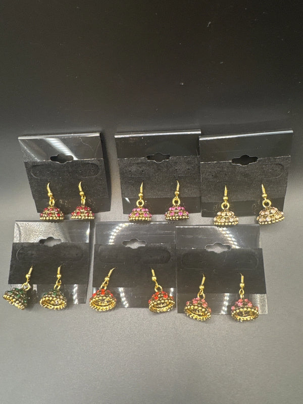 Gold-Tone Stone Studded Dome Jhumka Earrings - Multi Colours Jewelry JCS Fashions