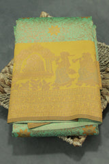 Pista Green Kubera Silk Saree with Pallakku Design Border and Blouse, Semi Silk Traditional Wear - Pista Green