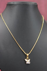 Gold-Tone Textured Chain Necklace with Cubic Zirconia Butterfly Pendant for Women - Gold