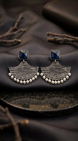 Blue Stone Textured Dangle Earrings with Pearl Drops for Festive Party Wear - Blue