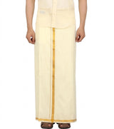 Light Gold Tissue Dhoti for Men with 1-inch Zari Border, 2 Metre Single Veshti - Light Gold