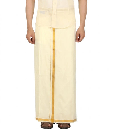 Light Gold Tissue Dhoti for Men with 1-inch Zari Border, 2 Metre Single Veshti - Light Gold