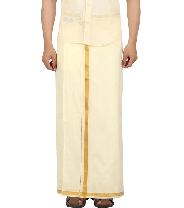 Light Gold Tissue Dhoti for Men with 1-inch Zari Border, 2 Metre Single Veshti - Light Gold