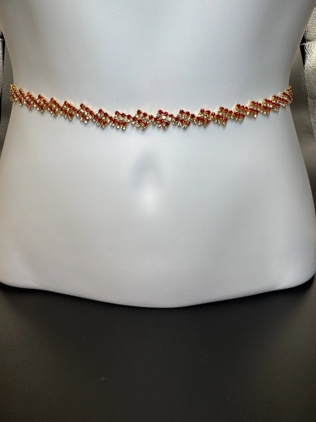 Gold-Tone Red Crystal Zigzag Hip Chain - Adjustable Fashion Waist Belt for Indian Wear Jewelry JCS Fashions Red 28 - 42 inches