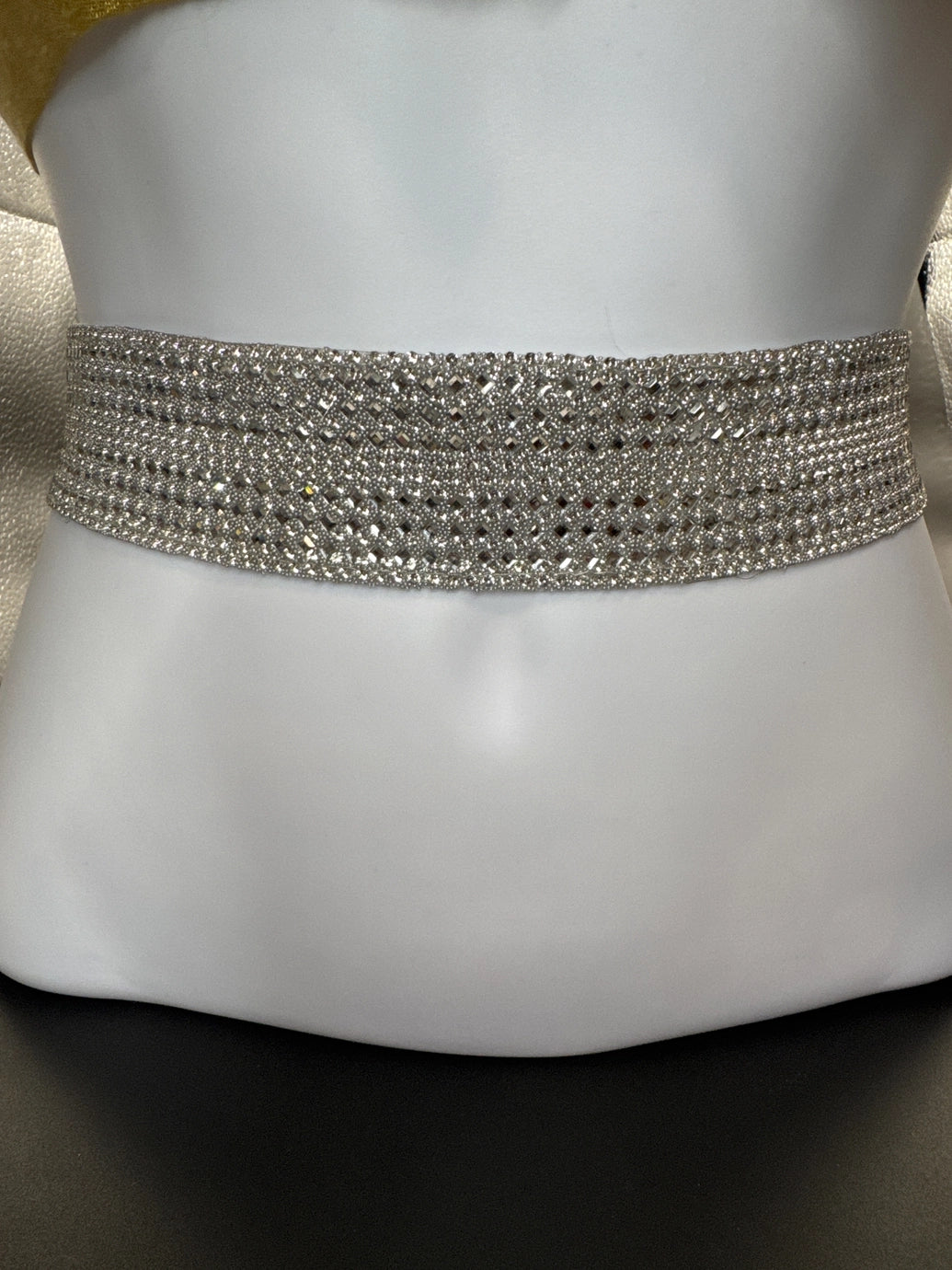 Silver Crystal Embellished Hip Belt – Elastic Adjustable Waist Chain with Hook Closures Jewelry JCS Fashions White 28 - 32 inches