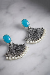 Sea Blue Stone Triangle Tassel Drop Earrings, Silver-Tone Party/Festive Jewellery for Women - Sea Blue