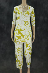 Cream & Mustard Rayon 2-Piece Co-Ord Set with Bead and Aari Neck Embellishment Kurti JCS Fashions Cream & Mustard Green Medium (38)