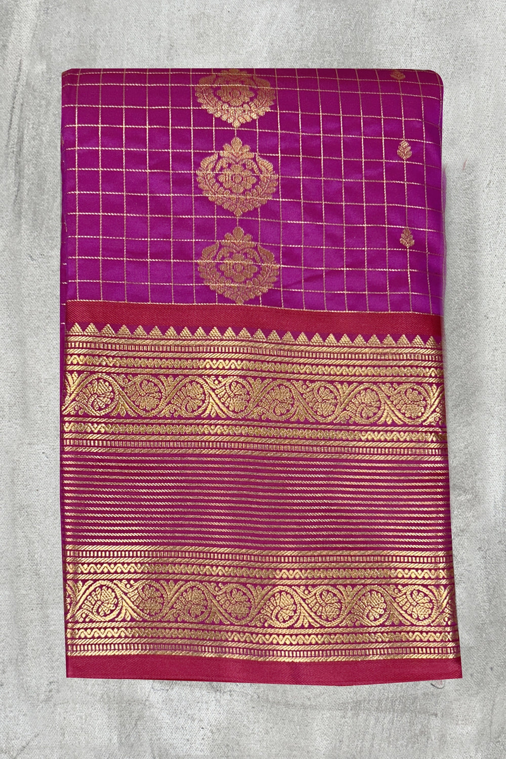 Violet Pure Silk Saree with Heavy Pallu Border and Matching Blouse - Violet