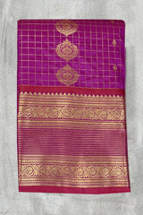 Violet Pure Silk Saree with Heavy Pallu Border and Matching Blouse - Violet