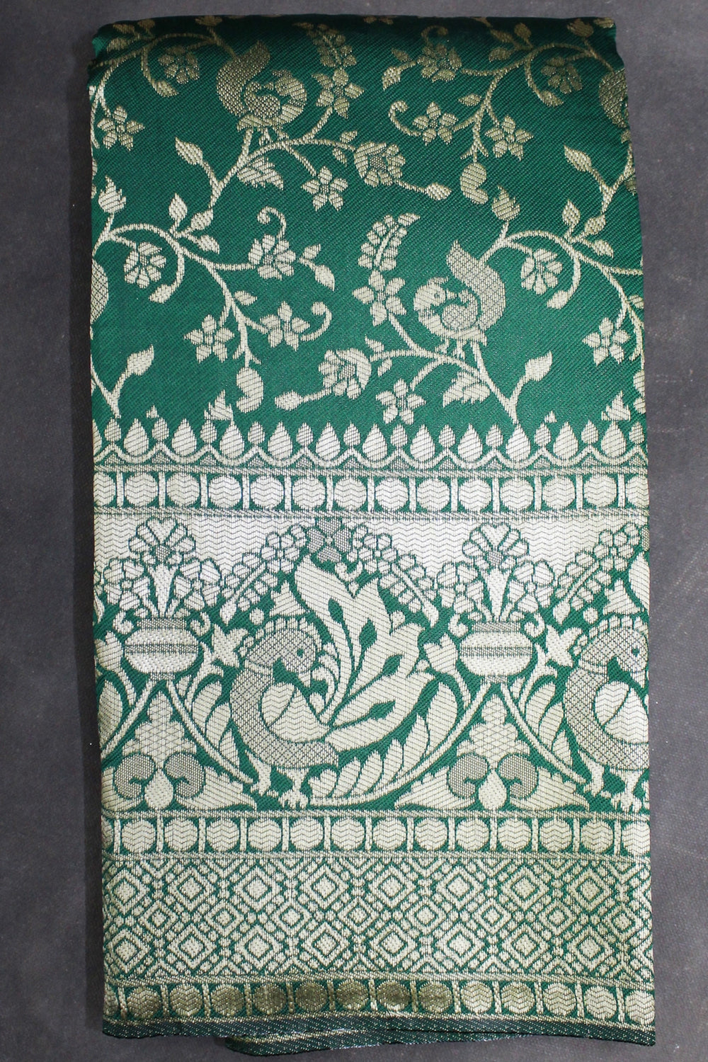 Green Banarasi Handloom Satin Saree with Floral Woven Embroidery Print, Includes Blouse - Green