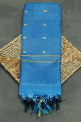 Blue & Orange Vaazhai Naar (Banana Pith) Saree with Small Gold Butta - Borderless Traditional Saree - Blue & Orange
