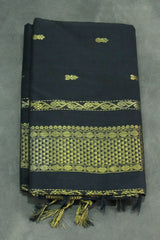 Black Kalyani Cotton Saree with Putta Design and Zari Border, Blouse Included - Black