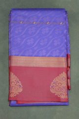 Dark Lavender Emboss Silk Saree with Floral Design and Satin Border, Comes with Blouse - Dark Lavender