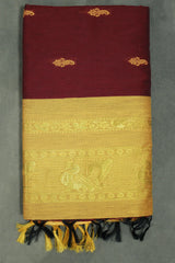 Maroon Kalyani Cotton Saree with Puttaput Design and Zari Border with Blouse - Maroon