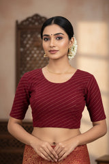 Maroon Leheriya Print Readymade Designer Stretchable Blouse with Elbow-Length Sleeves - Maroon