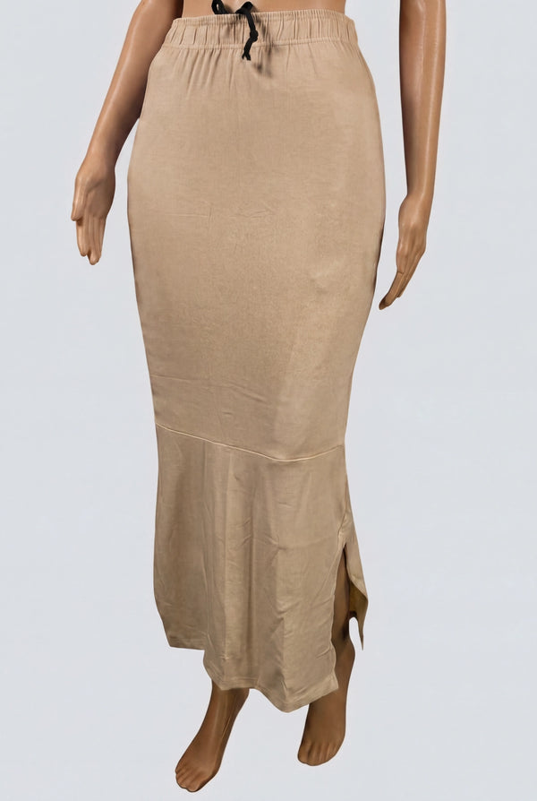Light Brown Shapewear Petticoat with Side Cut for Saree/Lehenga, Comfort Fit Waistband for Women - Light Brown