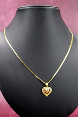 Gold-Tone Textured Chain Necklace with Heart Pendant for Women, Stylish Party/Festive Look - Gold