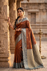 Beige & Olive Soft Silk Saree with Contrast Body and Border - Beige & Olive