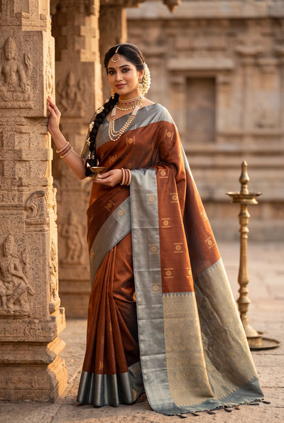 Beige & Olive Soft Silk Saree with Contrast Body and Border - Beige & Olive
