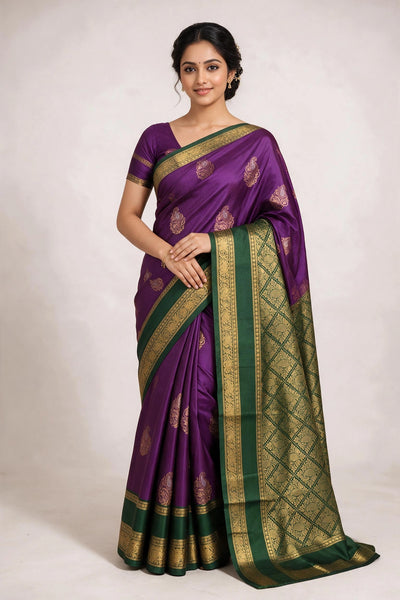 Lavender Soft Silk Saree with Jacquard Border for Festive Traditional Wear - Lavender