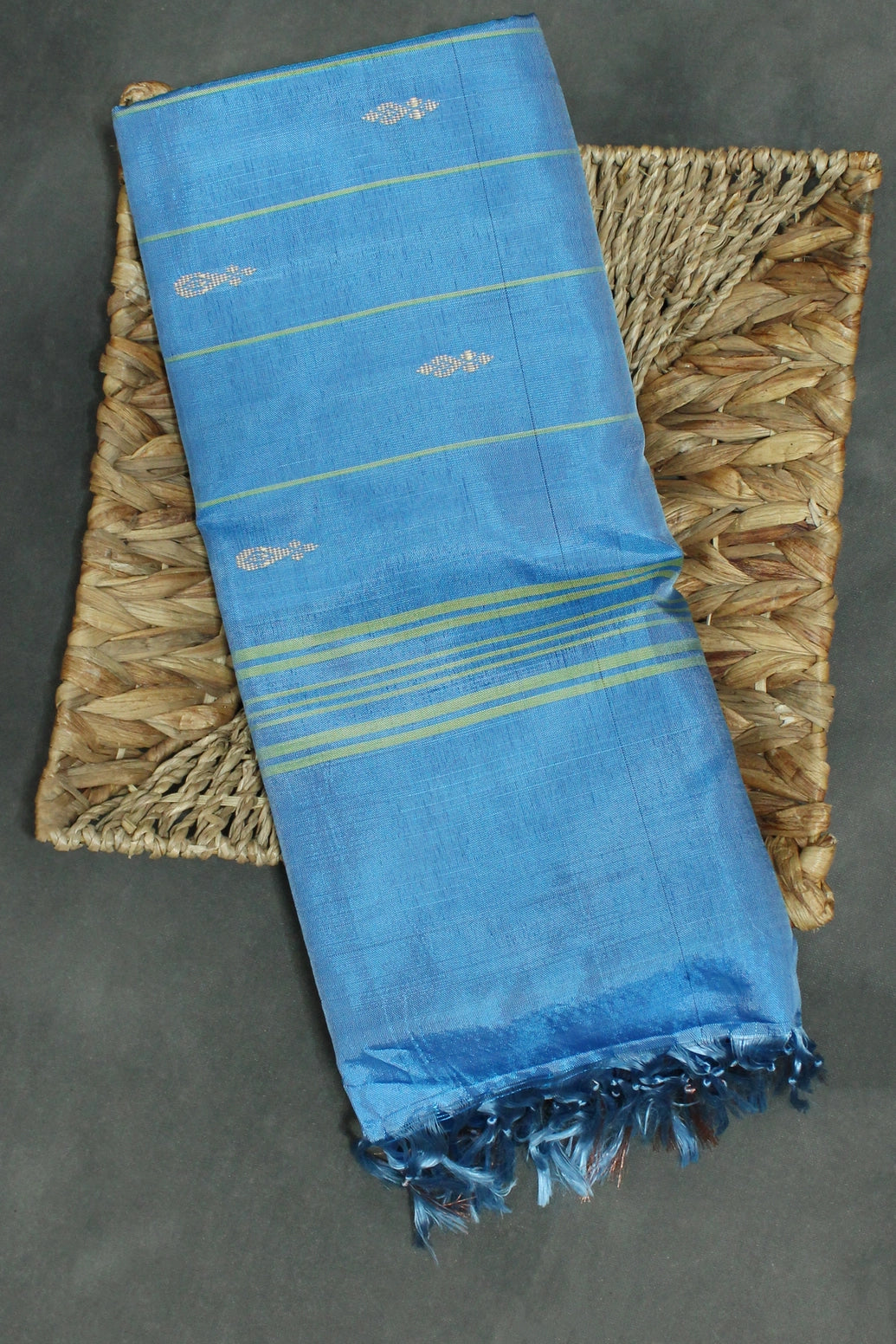 Blue Vaazhai Naar (Banana Pith) Saree with Zari Border and Butta Motifs - Blue