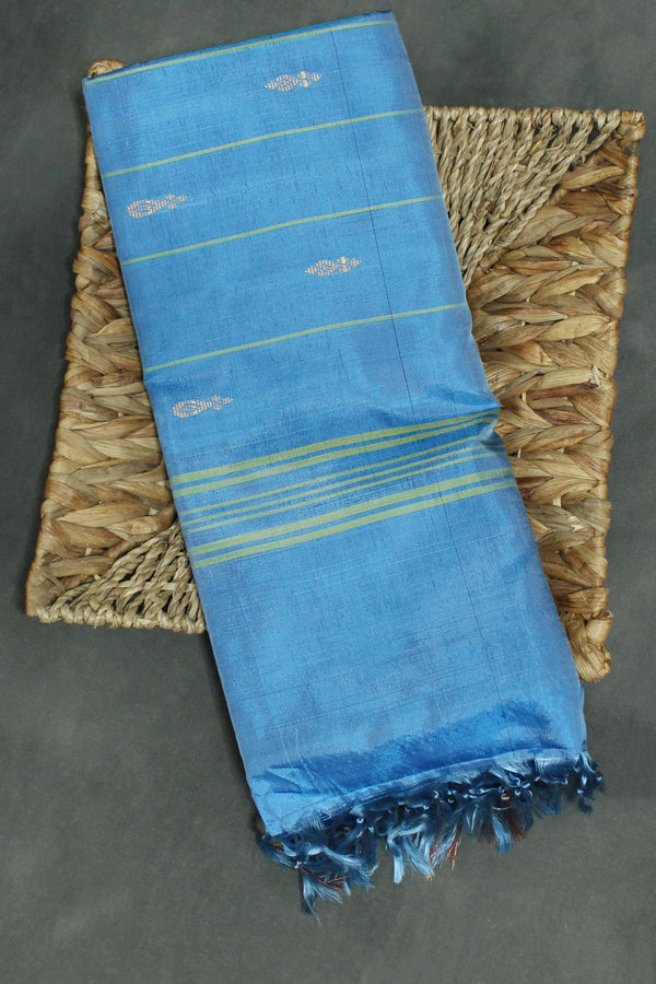 Blue Vaazhai Naar (Banana Pith) Saree with Zari Border and Butta Motifs - Blue